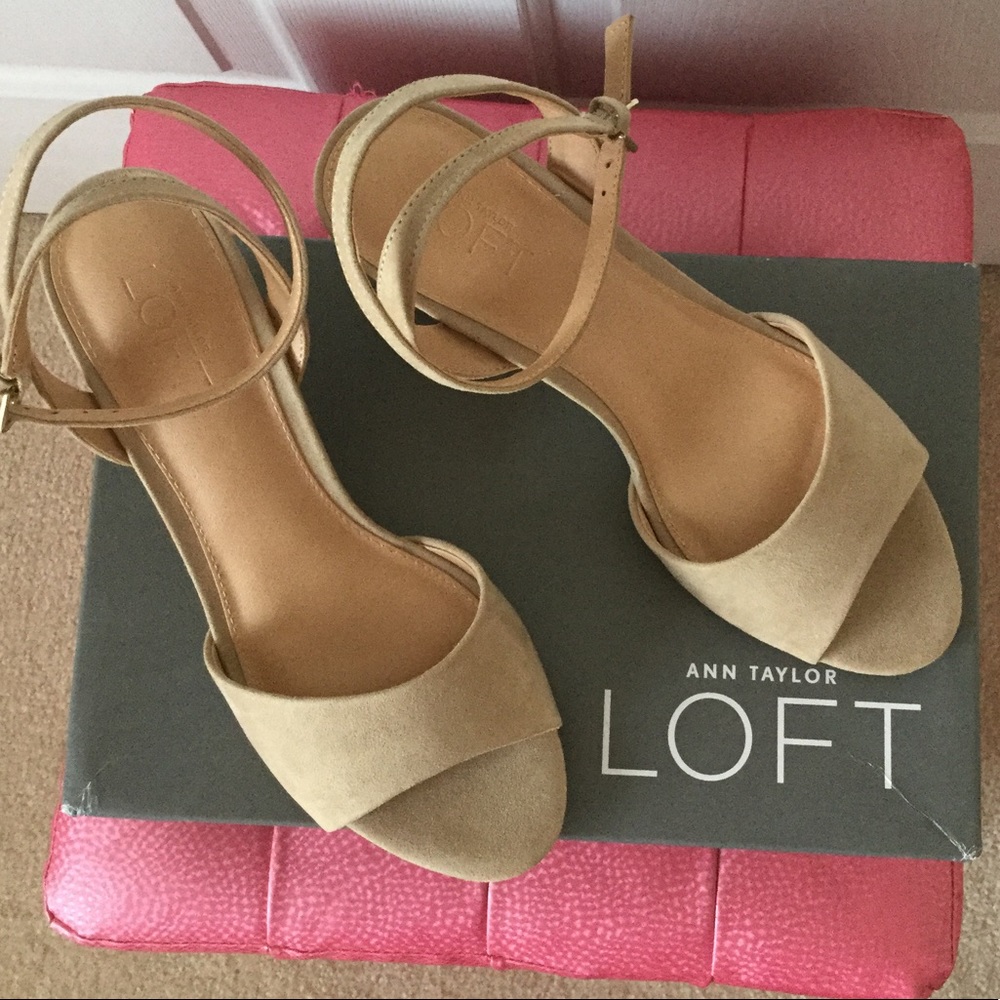 Ankle Strap Nude Suede Wedges New w/ Box